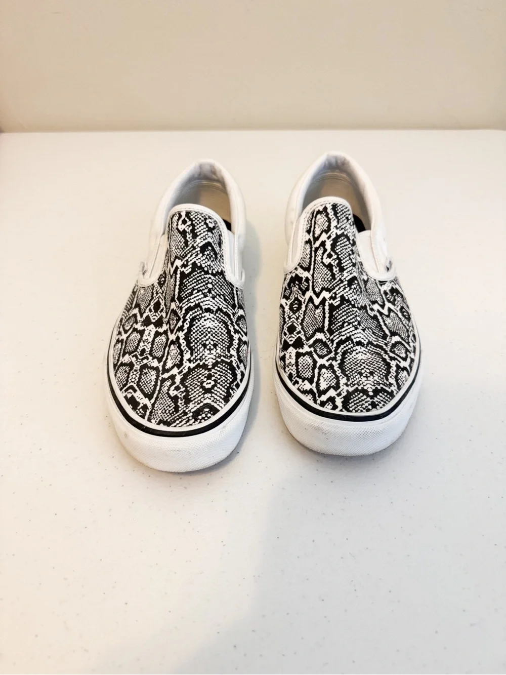 Vans Slip-On Sneakers with Black & White Snake Print